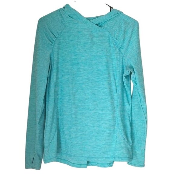 Danskin Now Hooded Blue Green Dri More Light Thermal Pullover Small Ruched Thumb - Picture 1 of 9